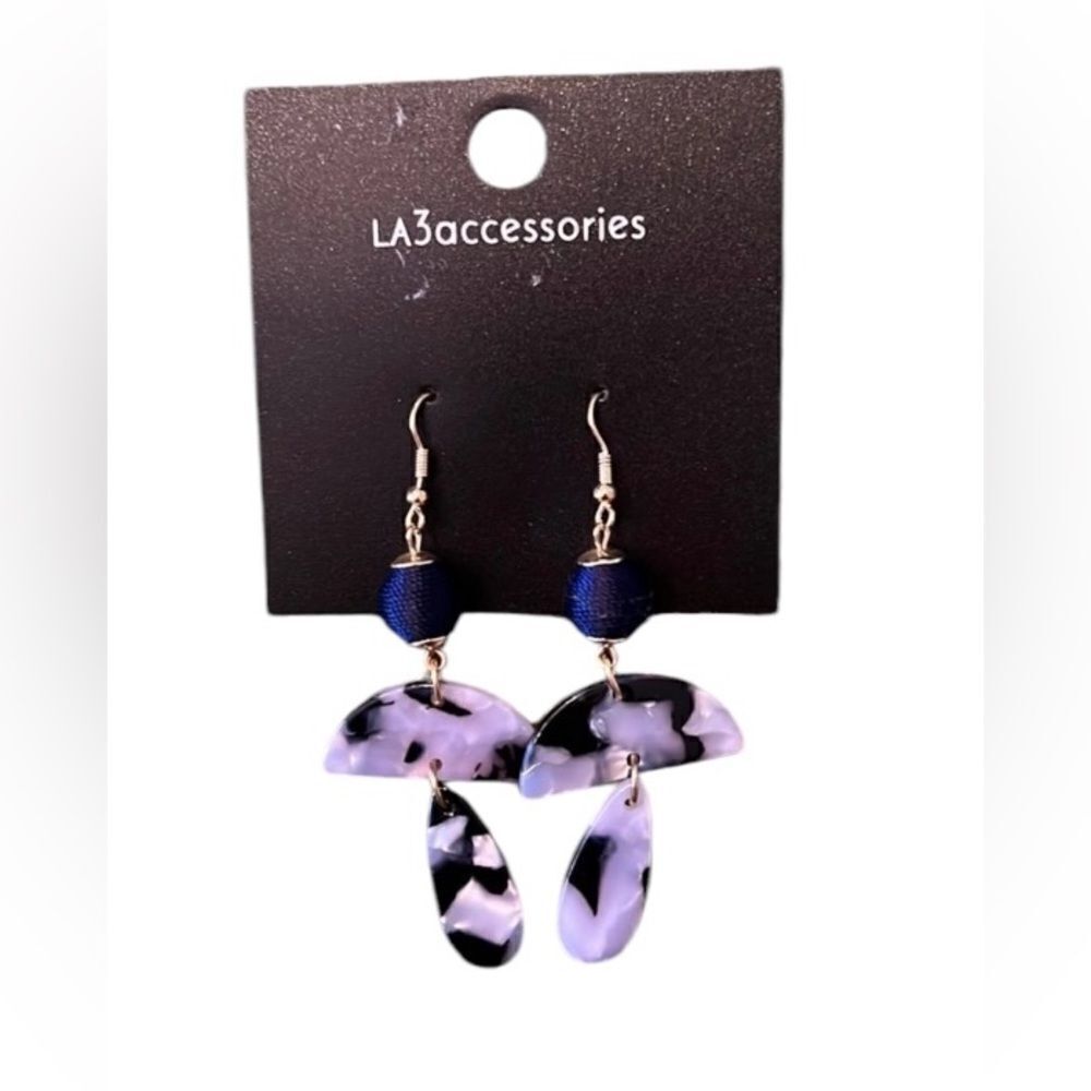 NWOT La3 accessories blue and gold dangly mushroom shape earrings